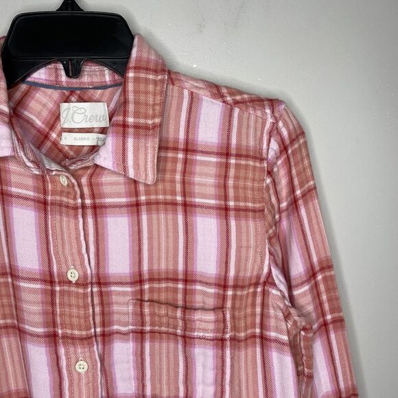 J CREW Shirt Womens 4 Pink Plaid Double-Weave Cotton Button-Up Classic-Fit - Picture 2 of 9